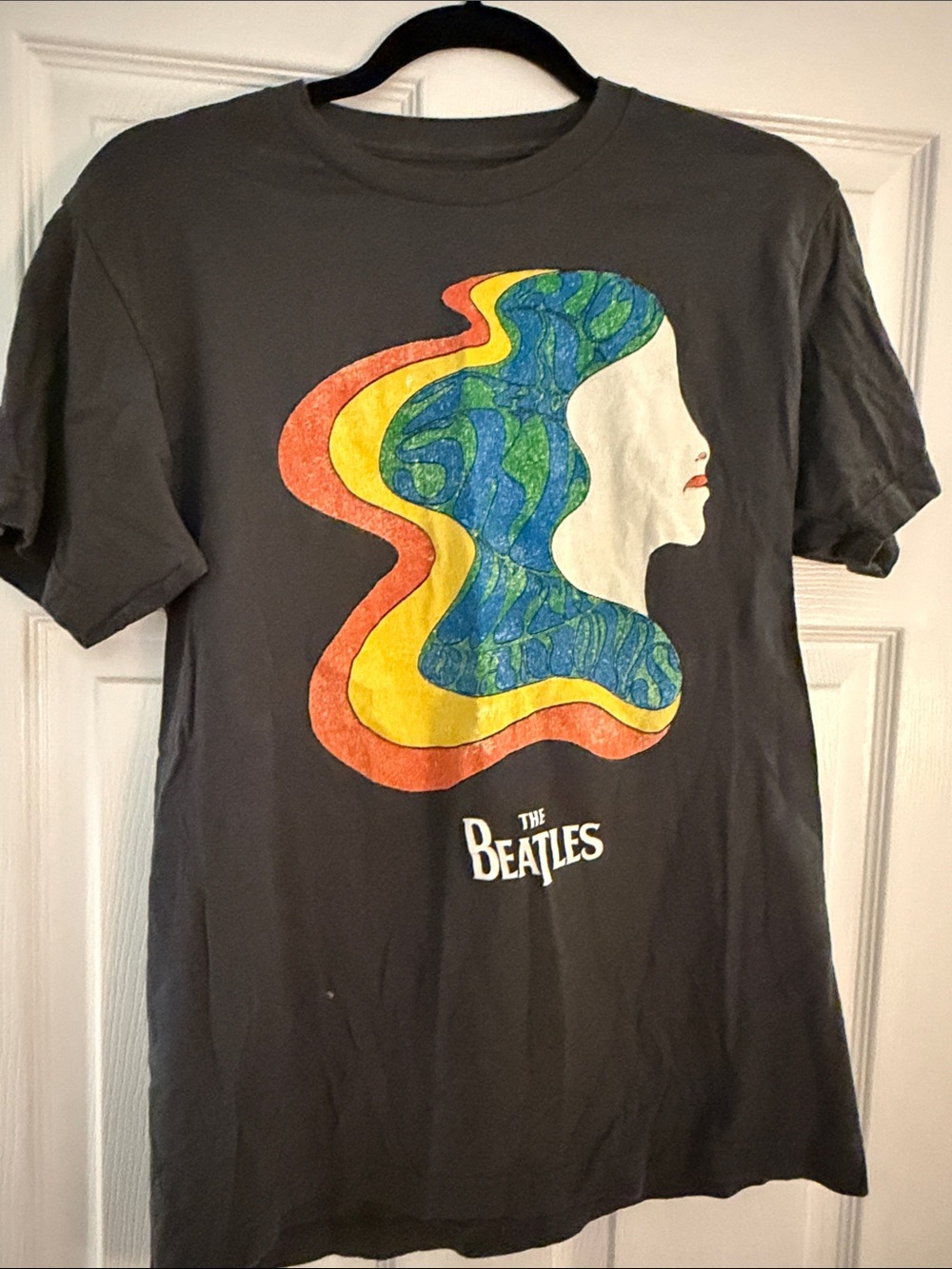 The Beatles Black Tee with Multicolor Psychedelic Silhouette
